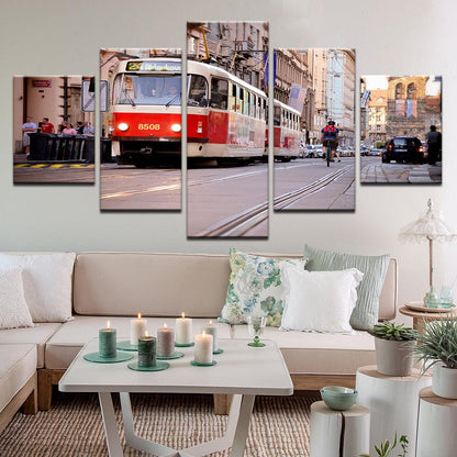 Prague Czech Republic Tram 5 Panel Canvas Print Wall Art - GotItHere.com