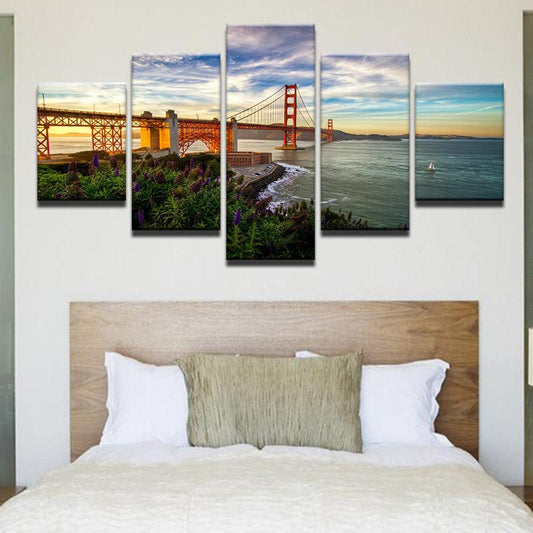 San Francisco Golden Gate Bridge 5 Panel Canvas Print Wall Art - GotItHere.com