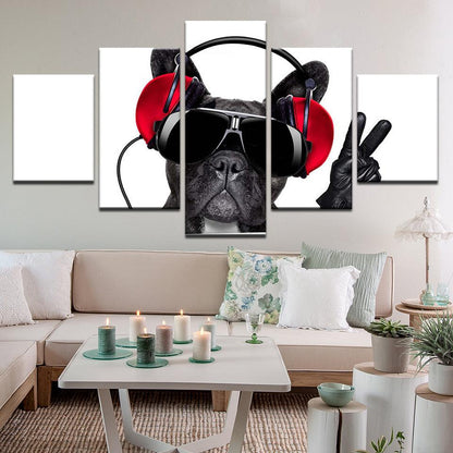 Cool French Bulldog DJ 5 Panel Canvas Print Wall Art - GotItHere.com