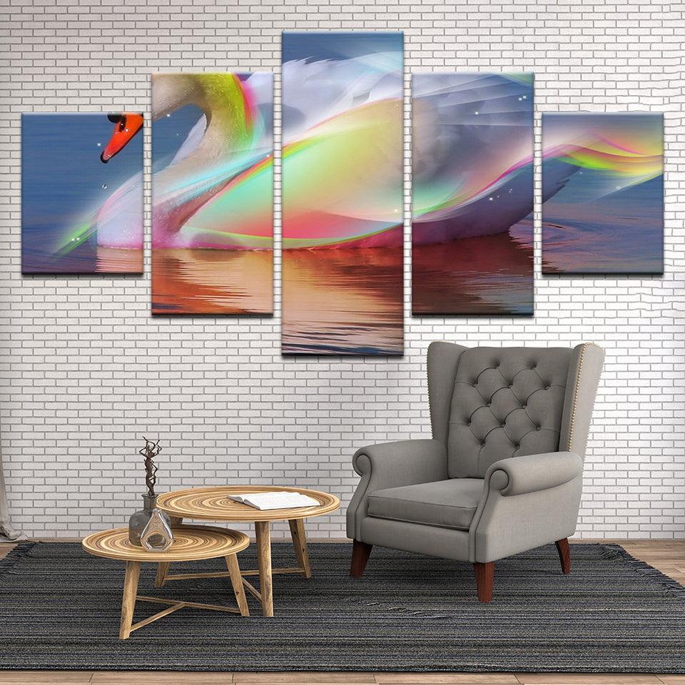 Rainbow Abstract Swan 5 Panel Canvas Print Wall Art - GotItHere.com