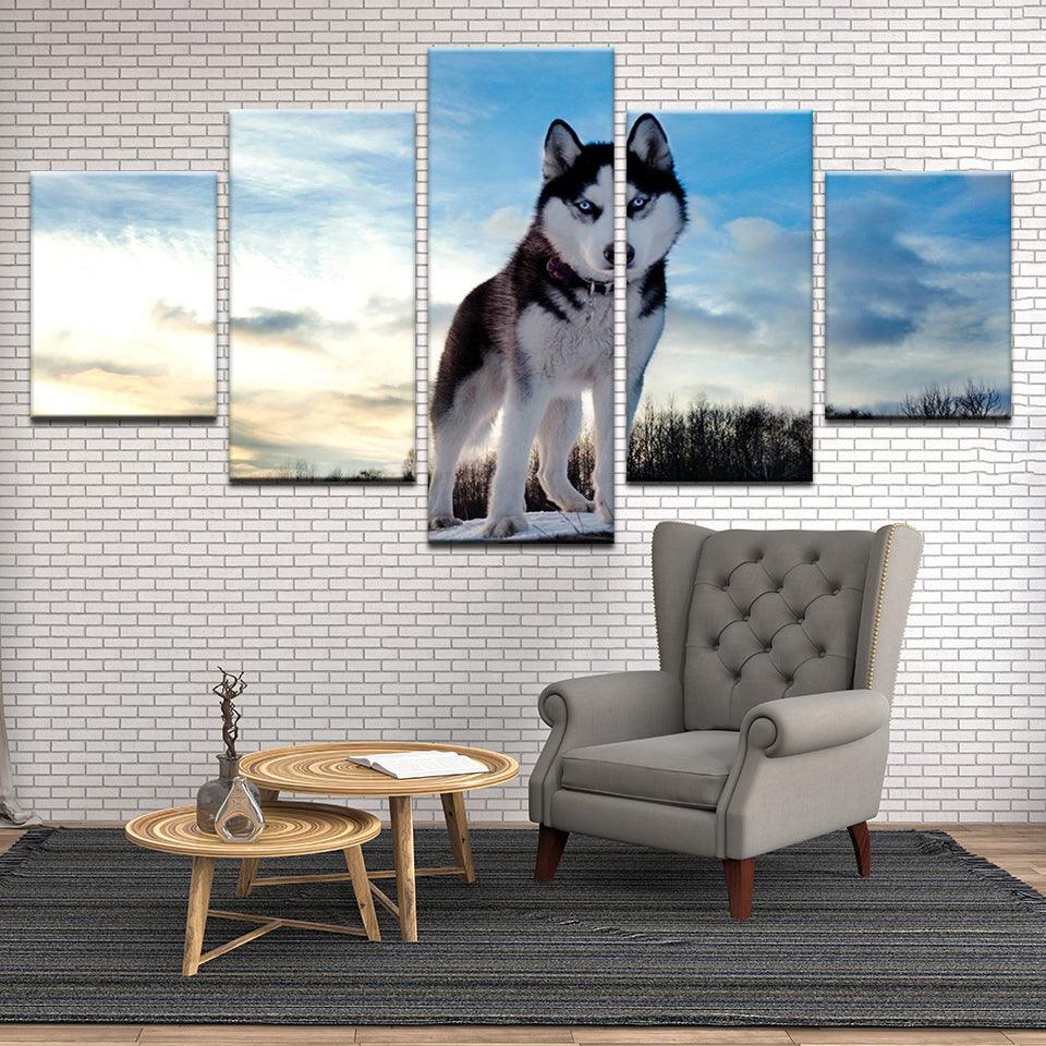 Husky Pup In The Snow 5 Panel Canvas Print Wall Art - GotItHere.com