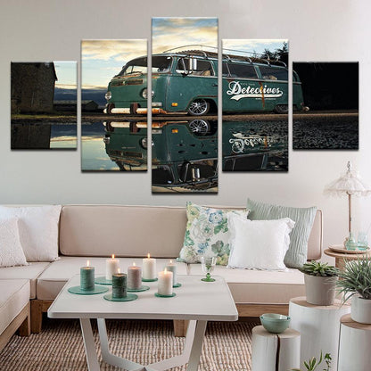 VW Volkswagen Van Bus Type Two Detectives 5 Panel Canvas Print Wall Art - GotItHere.com