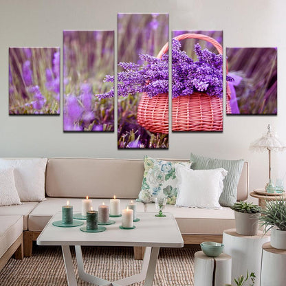 Lavender Basket 5 Panel Canvas Print Wall Art - GotItHere.com
