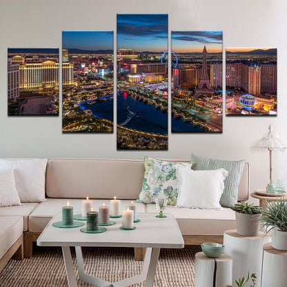 Las Vegas Strip At Twilight 5 Panel Canvas Print Wall Art - GotItHere.com