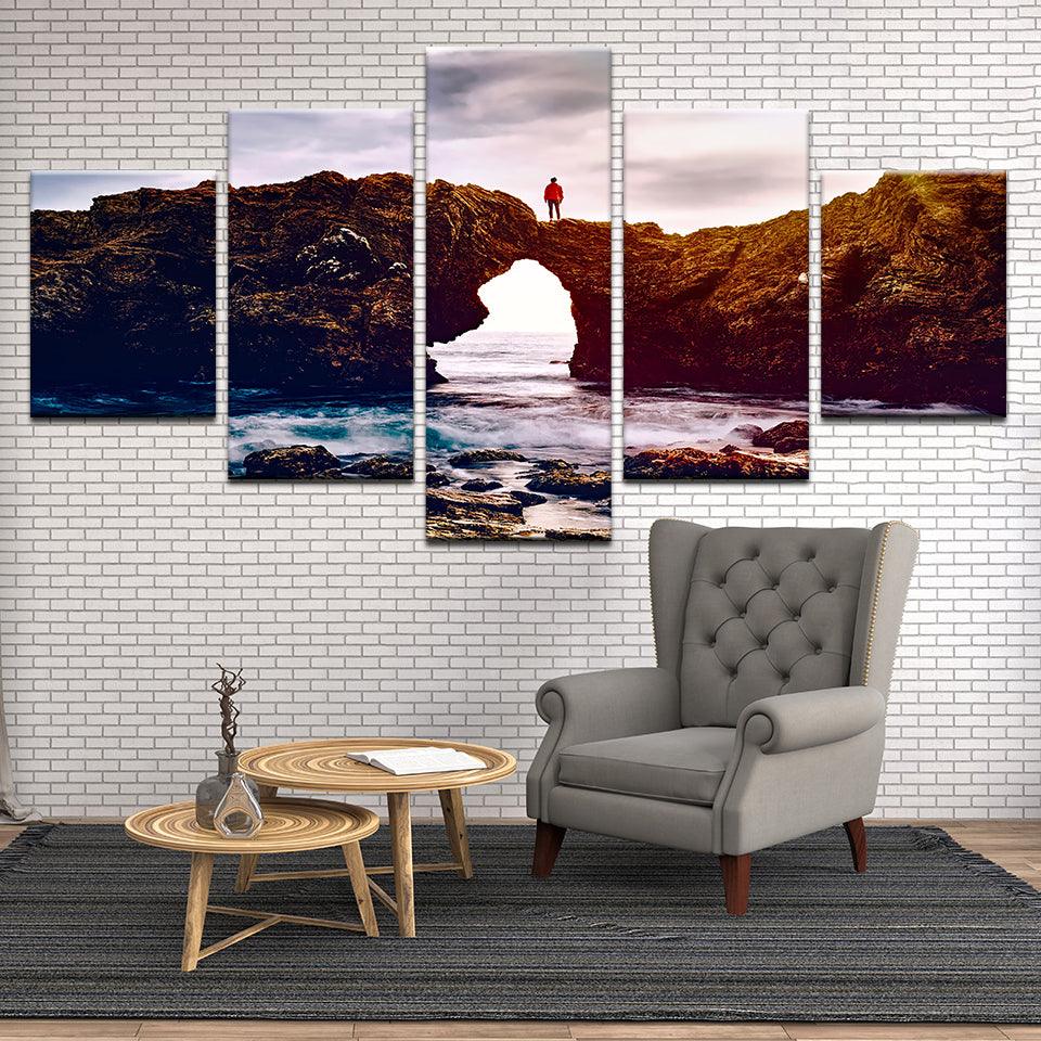 Rock Arch At The Beach 5 Panel Canvas Print Wall Art - GotItHere.com