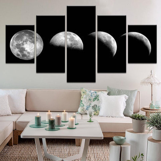 Phases Of The Moon 5 Panel Canvas Print Wall Art - GotItHere.com