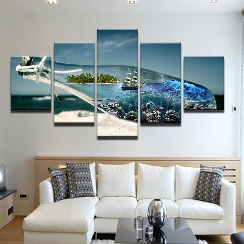 Ship In A Bottle 5 Panel Canvas Print Wall Art - GotItHere.com