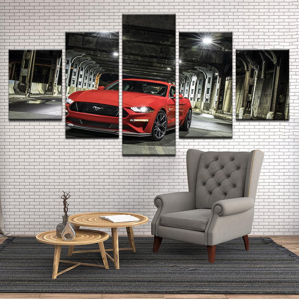 Red Ford Mustang 5 Panel Canvas Print Wall Art - GotItHere.com
