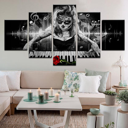 Dia De Muertos Piano Player 5 Panel Canvas Print Wall Art - GotItHere.com