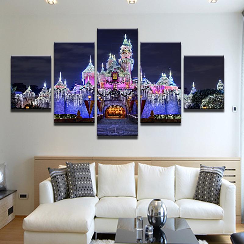 Sleeping Beauty Castle Disneyland Christmas Lights 5 Panel Canvas Print Wall Art - GotItHere.com