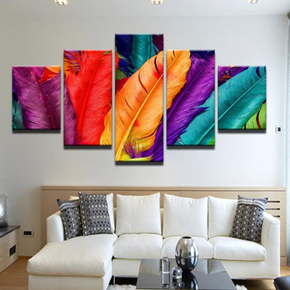 Colorful Rainbow Feathers 5 Panel Canvas Print Wall Art - GotItHere.com