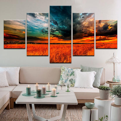 Wheat Field Sunset 5 Panel Canvas Print Wall Art - GotItHere.com