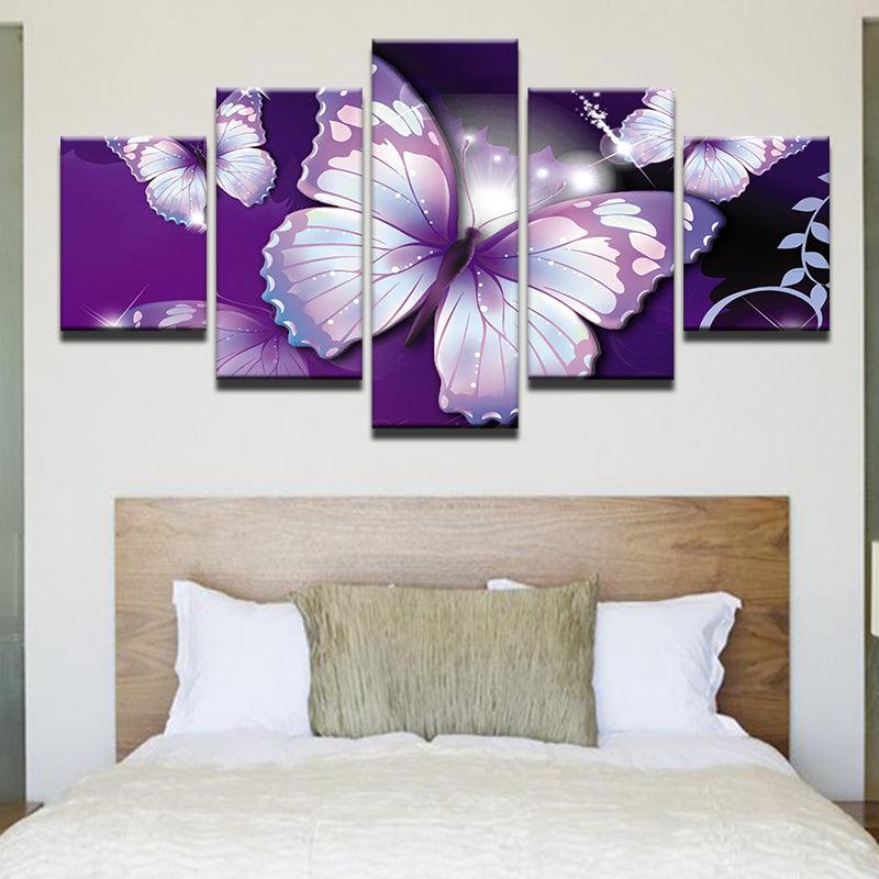Purple Butterfly 5 Panel Canvas Print Wall Art - GotItHere.com