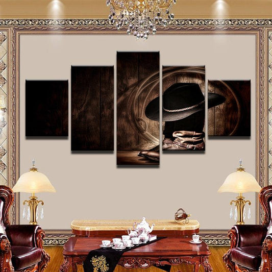Cowboy Boots And Hat 5 Panel Canvas Print Wall Art - GotItHere.com