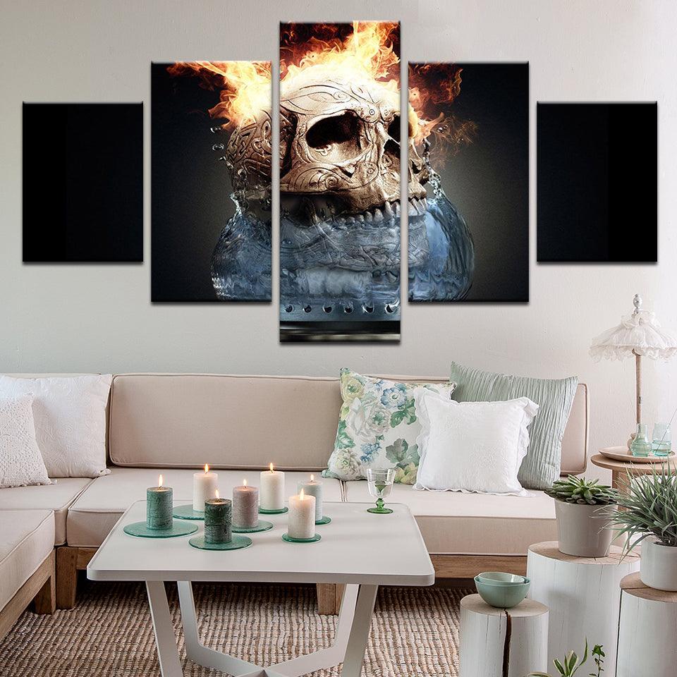 Boiling Flame Skull 5 Panel Canvas Print Wall Art - GotItHere.com