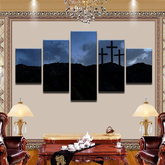 Crosses On The Hill 5 Panel Canvas Print Wall Art - GotItHere.com