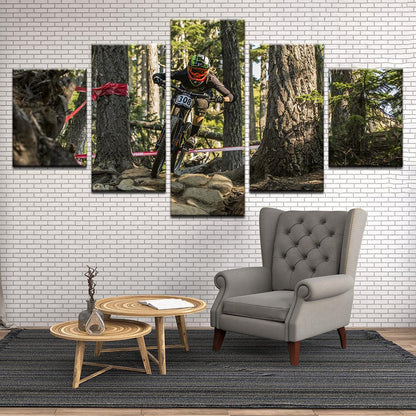 Downhill Mountain Bike Racing 5 Panel Canvas Print Wall Art - GotItHere.com