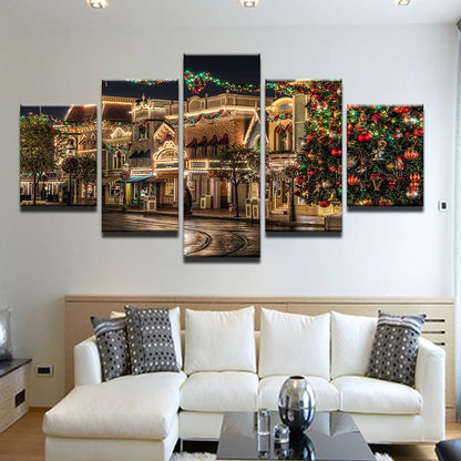 Disney World Main Street Christmas 5 Panel Canvas Print Wall Art - GotItHere.com