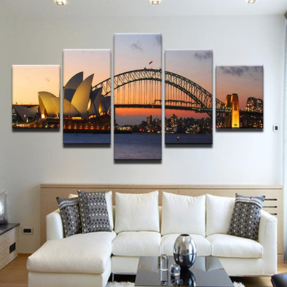 Sydney Harbor Opera House 5 Panel Canvas Print Wall Art - GotItHere.com