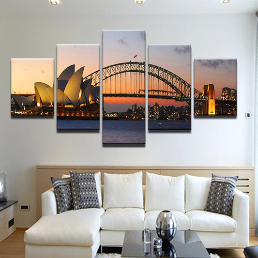 Sydney Harbor Opera House 5 Panel Canvas Print Wall Art - GotItHere.com