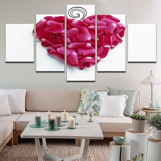 Fuschia Rose Petal Heart 5 Panel Canvas Print Wall Art - GotItHere.com
