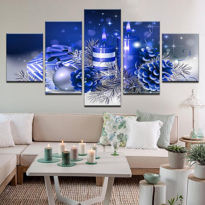 Blue Christmas Decorations 5 Panel Canvas Print Wall Art - GotItHere.com