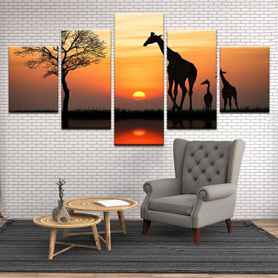 Giraffe Family 5 Panel Canvas Print Wall Art - GotItHere.com