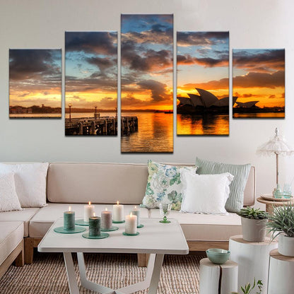 Sydney Harbor Opera House At Sunset 5 Panel Canvas Print Wall Art - GotItHere.com
