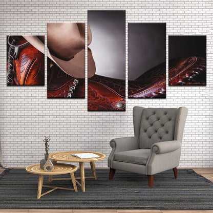 Cowboy Boots And Saddle 5 Panel Canvas Print Wall Art - GotItHere.com