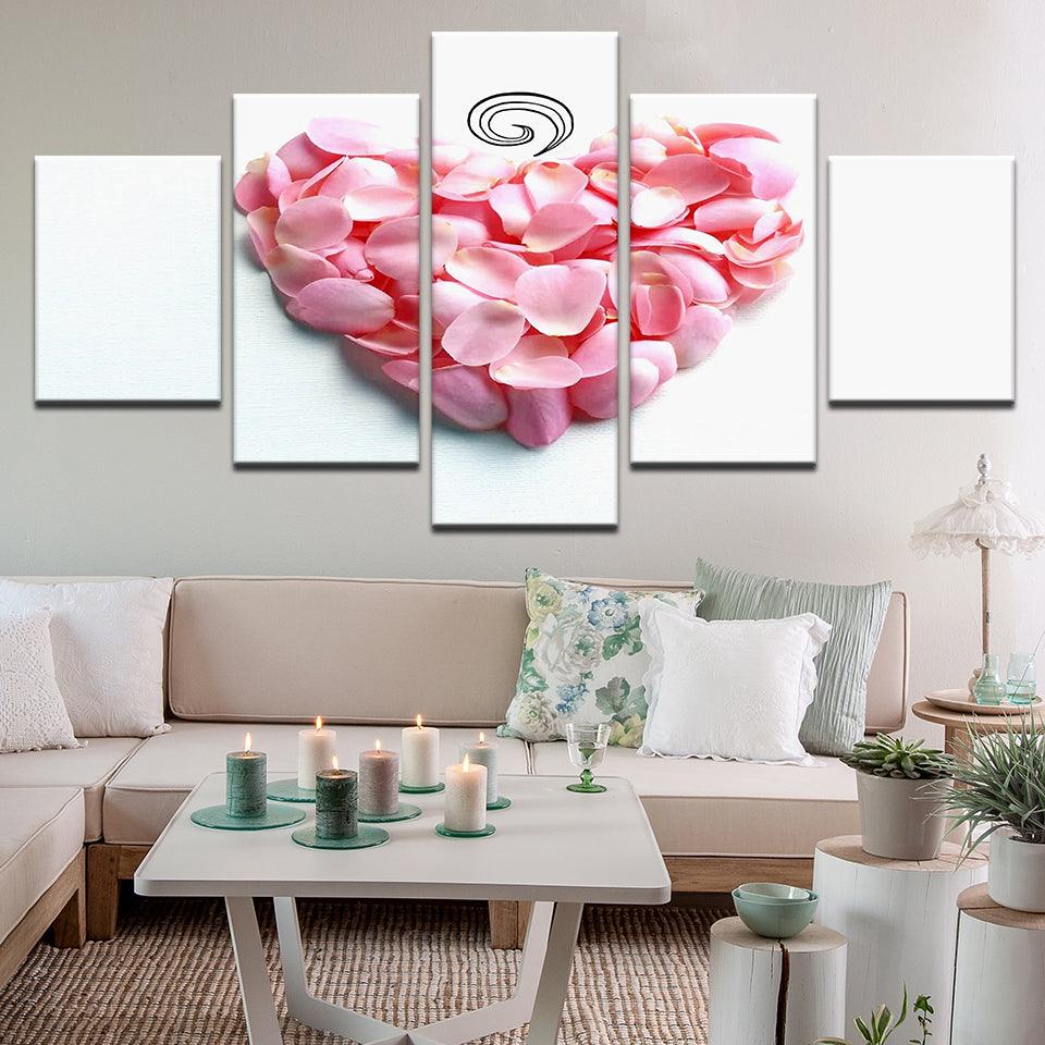 Pink Rose Petal Heart 5 Panel Canvas Print Wall Art - GotItHere.com