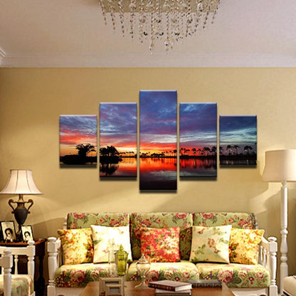 Palm Tree Sunset 5 Panel Canvas Print Wall Art - GotItHere.com