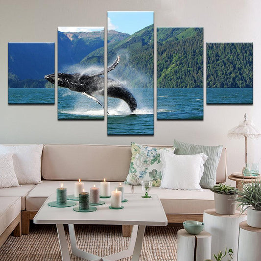 Humpback Whale Breeching 5 Panel Canvas Print Wall Art - GotItHere.com