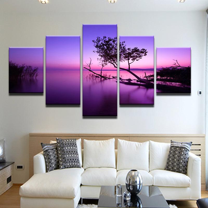 Mirror Lake Purple Sunrise 5 Panel Canvas Print Wall Art - GotItHere.com