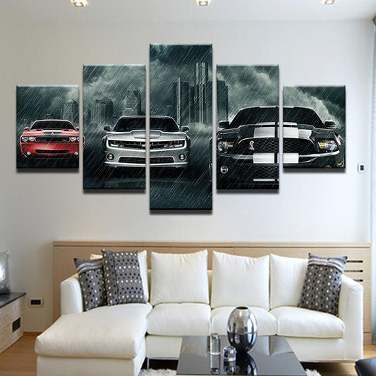 American Muscle Cars 5 Panel Canvas Print Wall Art - GotItHere.com