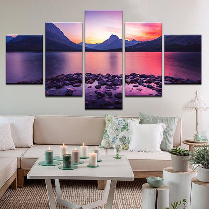 Glacier National Park Sunset 5 Panel Canvas Print Wall Art - GotItHere.com