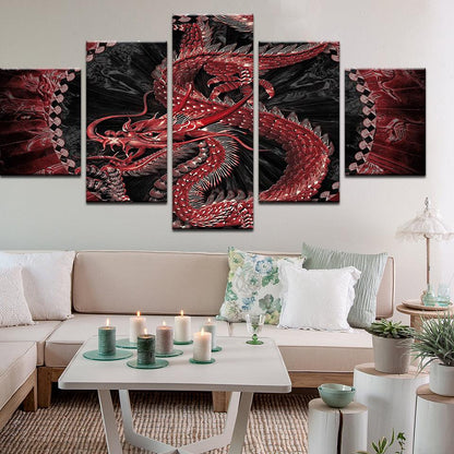 Red Dragon 5 Panel Canvas Print Wall Art - GotItHere.com