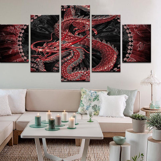 Red Dragon 5 Panel Canvas Print Wall Art - GotItHere.com