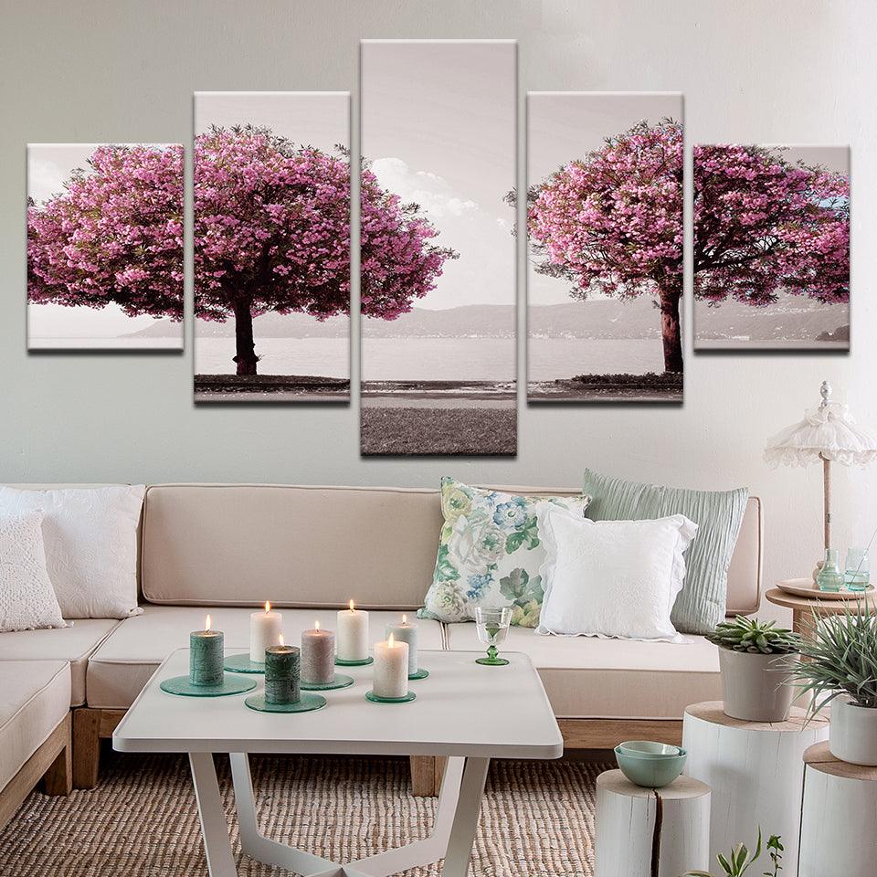 Cherry Trees On Inlet 5 Panel Canvas Print Wall Art - GotItHere.com