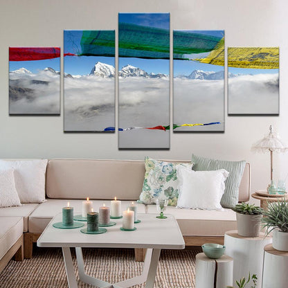Prayer Flags Himalayas Nepal 5 Panel Canvas Print Wall Art - GotItHere.com