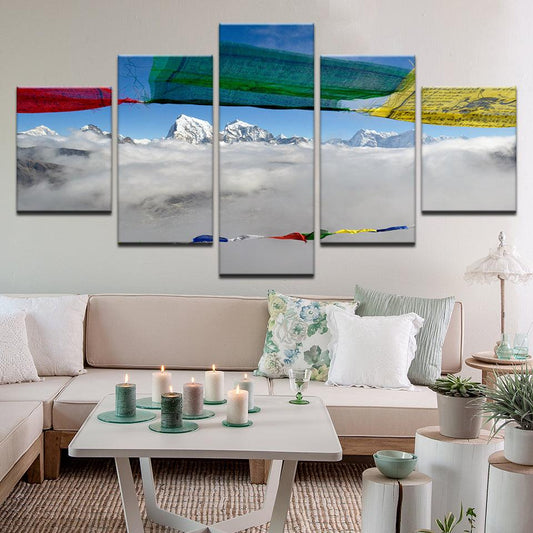 Prayer Flags Himalayas Nepal 5 Panel Canvas Print Wall Art - GotItHere.com