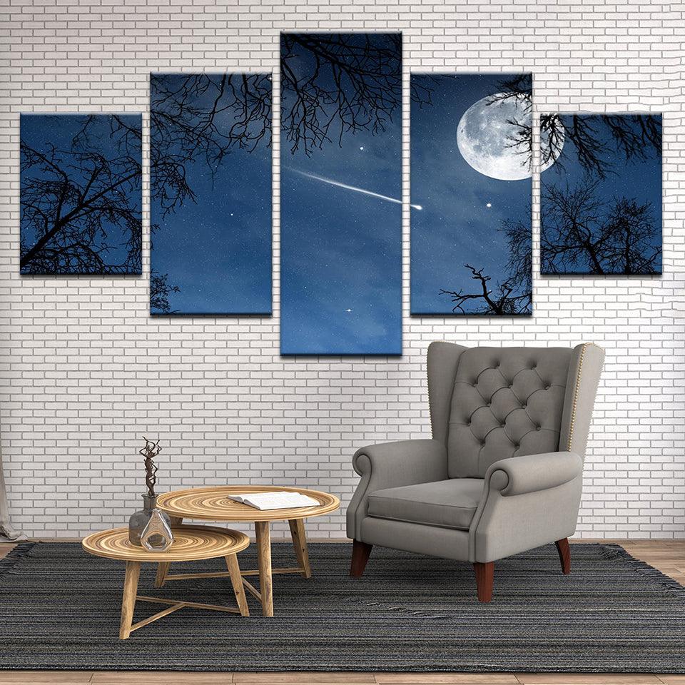 Comet Streaks Past Full Moon 5 Panel Canvas Print Wall Art - GotItHere.com