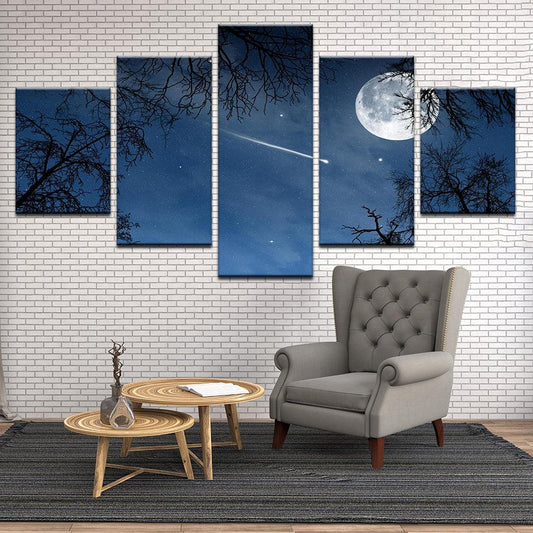 Comet Streaks Past Full Moon 5 Panel Canvas Print Wall Art - GotItHere.com