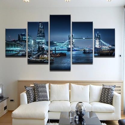 Tugboats On The Thames London England 5 Panel Canvas Print Wall Art - GotItHere.com