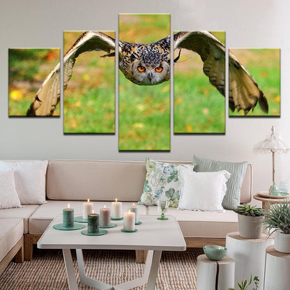 Owl In Flight 5 Panel Canvas Print Wall Art - GotItHere.com