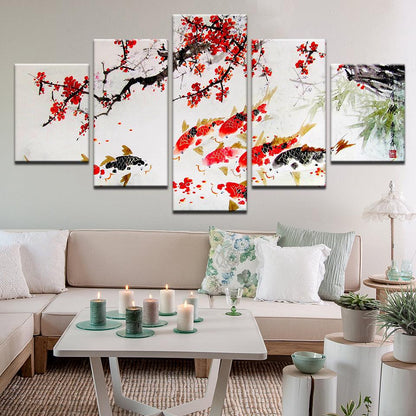 Koi Painting 5 Panel Canvas Print Wall Art - GotItHere.com