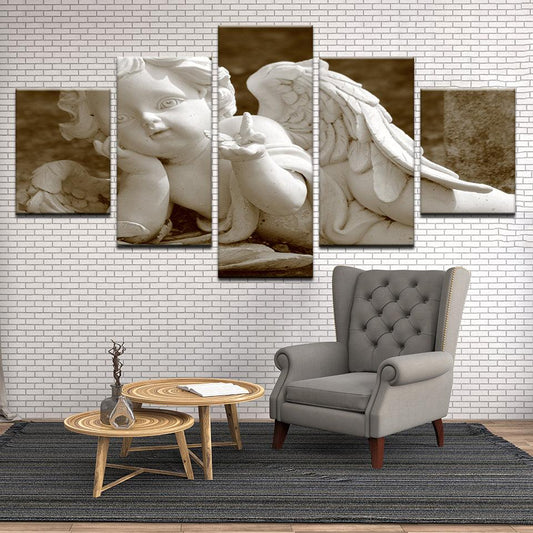 Baby Angel Statue 5 Panel Canvas Print Wall Art - GotItHere.com