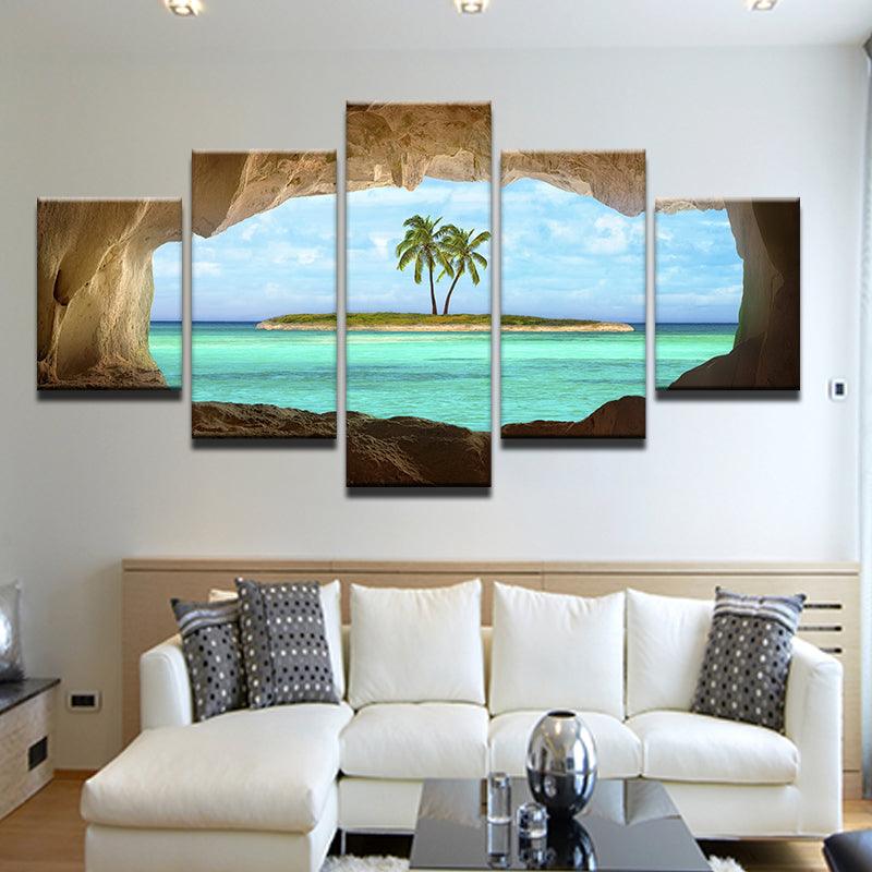 Palm Island From Beach Cave 5 Panel Canvas Print Wall Art - GotItHere.com