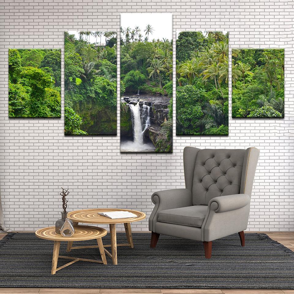 Tropical Jungle Waterfall 5 Panel Canvas Print Wall Art - GotItHere.com