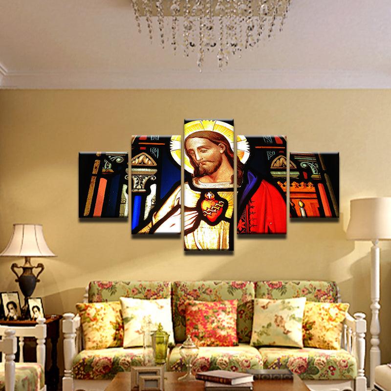 Jesus Christ Stained Glass 5 Panel Canvas Print Wall Art - GotItHere.com