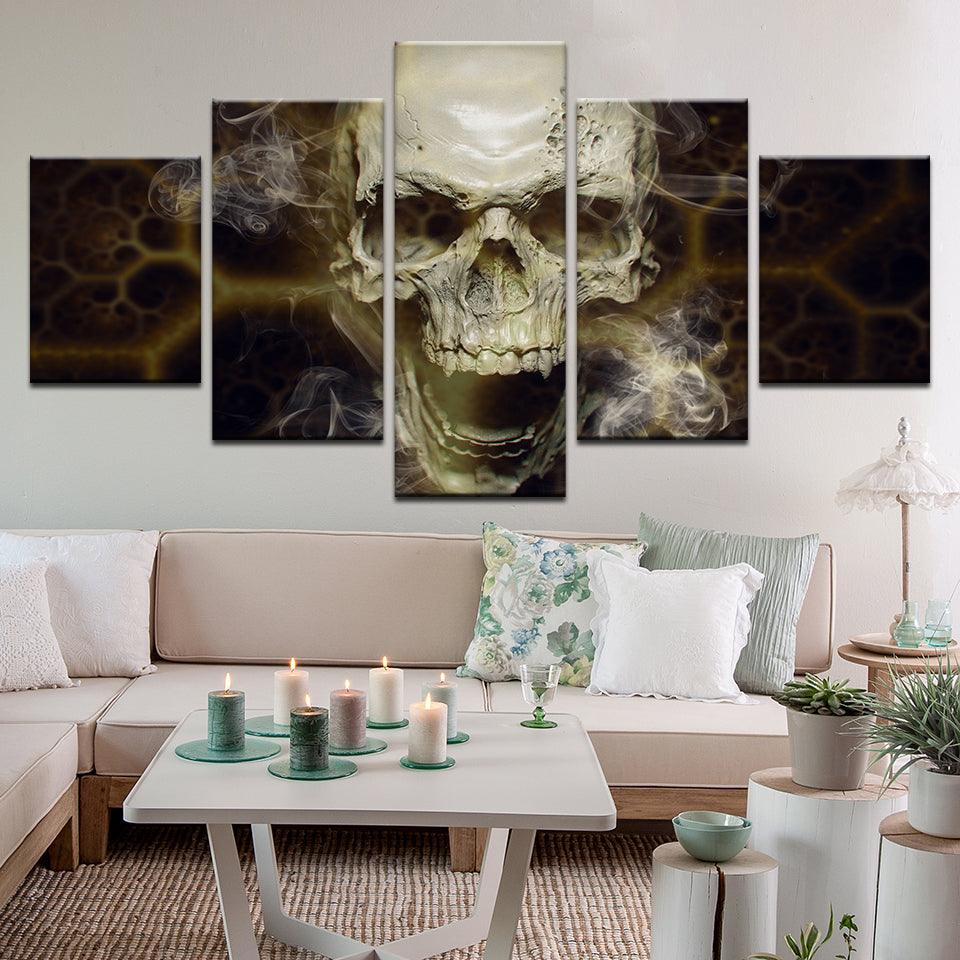 Smoking Skull 5 Panel Canvas Print Wall Art - GotItHere.com